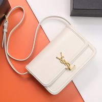 Saint Laurent Medium Solferino Satchel In Box Leather White/Gold