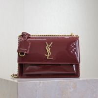 Saint Laurent Medium Sunset Chain Bag In Patent Leather Burgundy/Gold