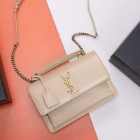 Saint Laurent Medium Sunset Satchel In Smooth Leather Apricot/Gold