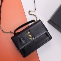 Saint Laurent Medium Sunset Satchel In Smooth Leather Black/Gold