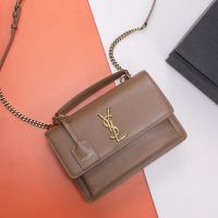 Saint Laurent Medium Sunset Satchel In Box Leather Brown/Gold