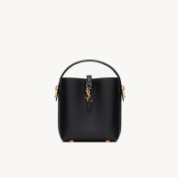Saint Laurent Mini Le 37 Bucket Bag In Shiny Leather Black