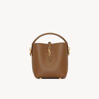Saint Laurent Mini Le 37 Bucket Bag In Shiny Leather Brown/Gold