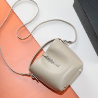 Saint Laurent Mini Le 37 Bucket Bag In Shiny Leather Grey/Silver