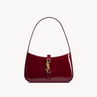 Saint Laurent Mini Le 5 A 7 Hobo Bag In Patent Leather Red/Gold
