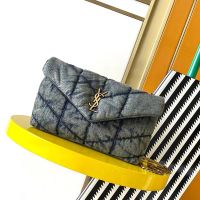 Saint Laurent Mini Loulou Puffer Bag In Denim Blue/Gold
