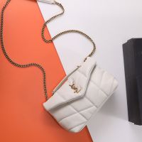 Saint Laurent Mini Loulou Puffer Bag In Quilted Lambskin White/Gold