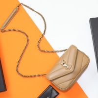 Saint Laurent Mini Loulou Chain Bag In Matelasse Lambskin Apricot/Gold