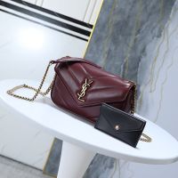 Saint Laurent Mini Loulou Chain Bag In Matelasse Lambskin Burgundy/Gold