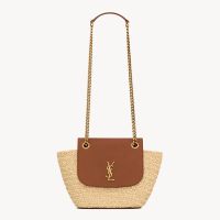 Saint Laurent Mini Manon Basket Bag In Raffia Beige