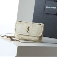 Saint Laurent Mini Niki Bag In Grained Lambskin White/Gold