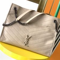 Saint Laurent Medium Niki Shopping Bag In Crinkled Vintage Leather Apricot/Silver