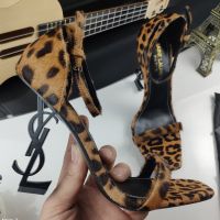 Saint Laurent Opyum Sandals Women Leopard Suede Brown/Black
