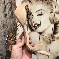 Saint Laurent Opyum Sandals Women Suede Apricot/Gold