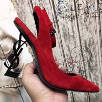 Saint Laurent Opyum Slingback Pumps Women Suede Red/Black
