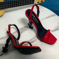 Saint Laurent Opyum Slingback Sandals Women Patent Leather Red