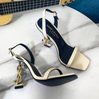 Saint Laurent Opyum Slingback Sandals Women Smooth Leather Beige/Gold