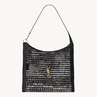 Saint Laurent Oxalis Shoulder Bag In Raffia Black