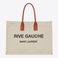 Saint Laurent Rive Gauche Tote In Linen And Leather Beige
