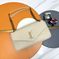 Saint Laurent Small Calypso Bag In Grained Lambskin White/Gold