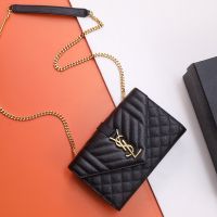 Saint Laurent Small Envelope Chain Bag In Mixed Grained Matelasse Leather Black/Gold