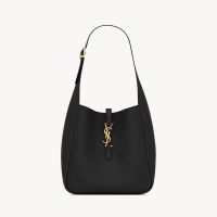 Saint Laurent Small Le 5 A 7 Supple Bag In Grained Leather Black/Gold