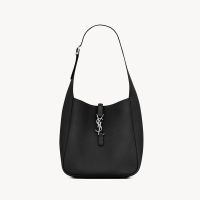Saint Laurent Small Le 5 A 7 Supple Bag In Grained Leather Black/Silver