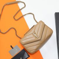 Saint Laurent Small Loulou Chain Bag In Matelasse Lambskin Apricot/Gold