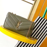 Saint Laurent Small Loulou Chain Bag In Matelasse Lambskin Olive/Gold