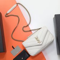 Saint Laurent Small Loulou Chain Bag In Matelasse Lambskin White/Gold