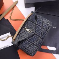 Saint Laurent Small Loulou Puffer Bag In Denim Navy Blue/Gold