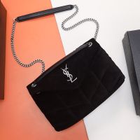 Saint Laurent Small Loulou Puffer Bag In Suede Black/Silver