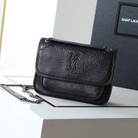 Saint Laurent Small Niki Bag In Grained Lambskin Black/Silver