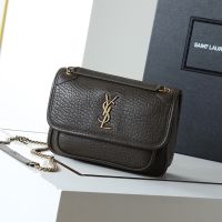 Saint Laurent Small Niki Bag In Grained Lambskin Chocolate/Gold