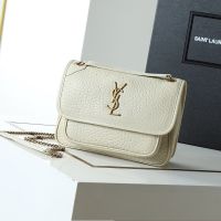 Saint Laurent Small Niki Bag In Grained Lambskin White/Gold