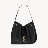 Saint Laurent Small Paris VII Hobo Bag In Grained Leather Black/Gold
