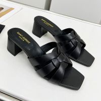Saint Laurent Tribute Heeled Slides Women Smooth Leather Black