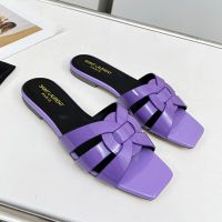 Saint Laurent Tribute Slides Women Patent Leather Purple