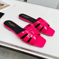 Saint Laurent Tribute Slides Women Patent Leather Rose