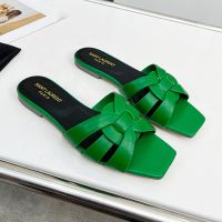 Saint Laurent Tribute Slides Women Smooth Leather Green