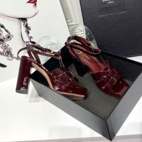 Saint Laurent Tribute Platform Sandals Women Patent Leather Burgundy
