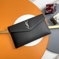 Saint Laurent Uptown Pouch In Calfskin Black/Silver