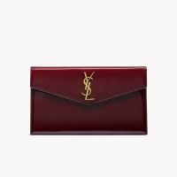 Saint Laurent Uptown Pouch In Patent Leather Burgundy/Gold
