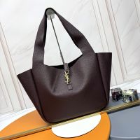 Saint Laurent Bea Tote In Grained Leather Burgundy/Gold