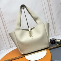 Saint Laurent Bea Tote In Grained Leather White/Gold