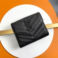 Saint Laurent Small Envelope Trifold Wallet In Grained Matelasse Leather Black