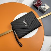Saint Laurent Cassandre Flap Pouch In Matelasse Grain De Poudre Leather Black/Silver