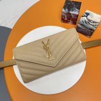 Saint Laurent Large Monogram Flap Wallet In Grained Matelasse Leather Apricot/Gold