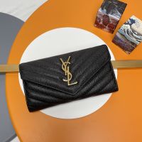 Saint Laurent Large Monogram Flap Wallet In Grained Matelasse Leather Black/Gold