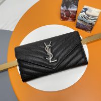 Saint Laurent Large Monogram Flap Wallet In Grained Matelasse Leather Black/Silver